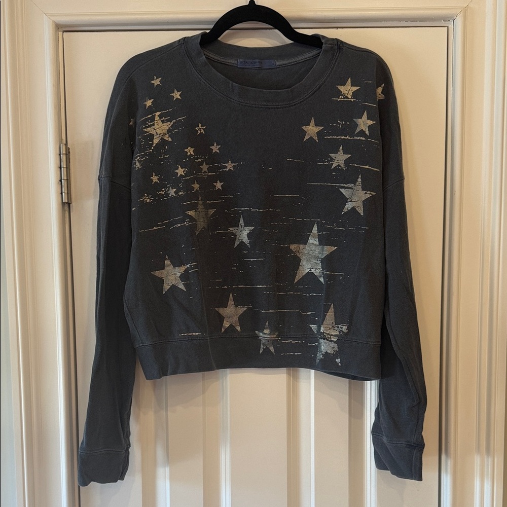 Stateside Star Print Crew Neck Cropped Dark Grey Sweater - Size Small